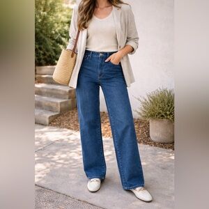 Madewell The Perfect Vintage Wide Leg  Jeans Size 31P Dark Wash High Rise